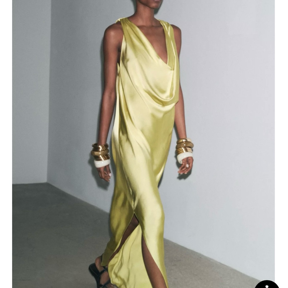 Zara Satin Maxi Dress in Yellow